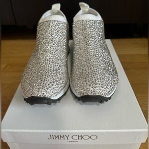 Like new!Authentic!Jimmy Choo Norway slip on sneakers in white/crystal size 36.5